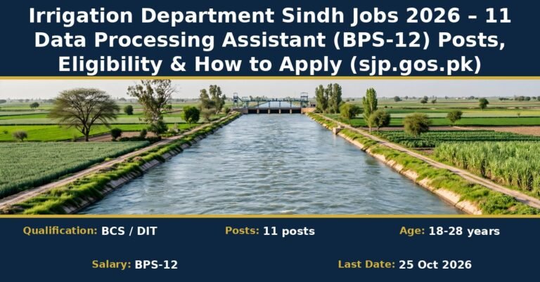 Irrigation Department Sindh Jobs 2026 – Data Processing Assistant advertisement