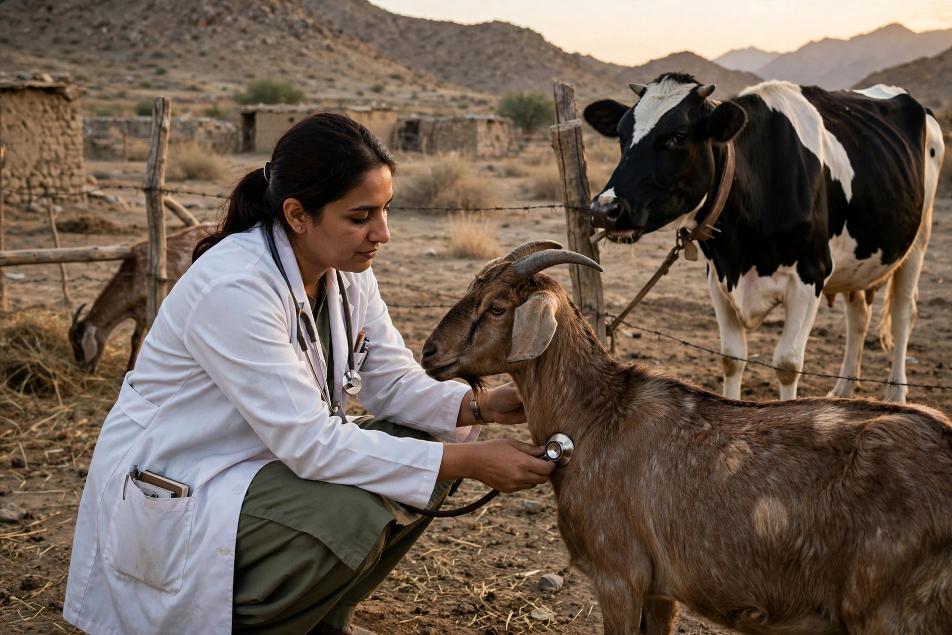 Veterinary officer examining livestock on a farm in Balochistan, representing BPSC livestock department jobs 2026