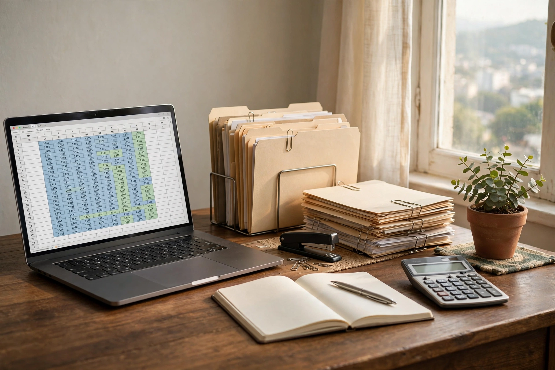 Office desk with laptop and files prepared for the Irrigation Department Sindh Data Processing Assistant online application