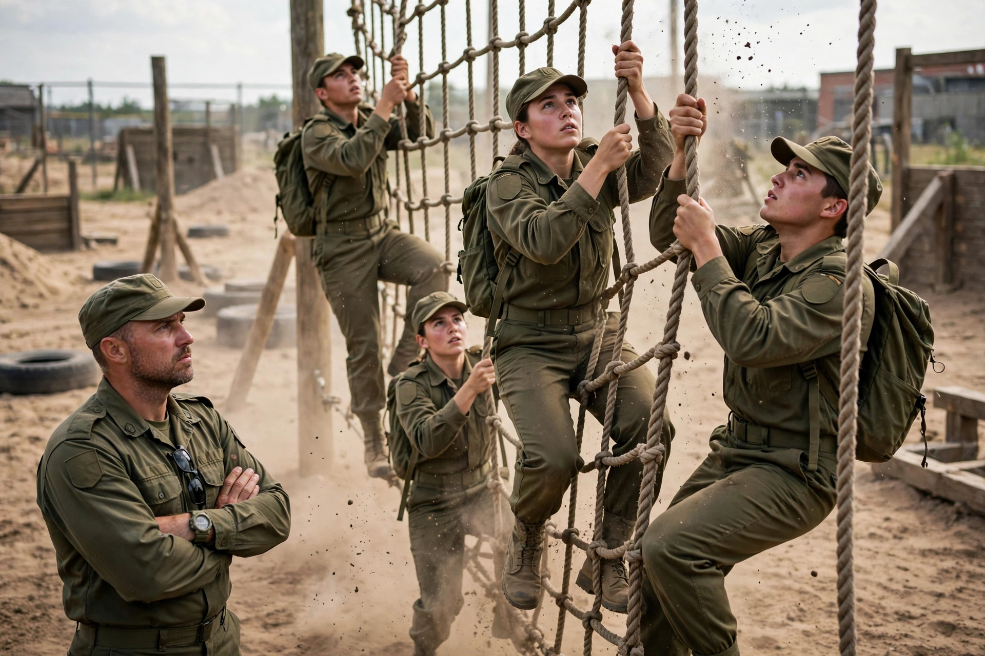 Pakistan Army cadets training on an obstacle course at a military academy