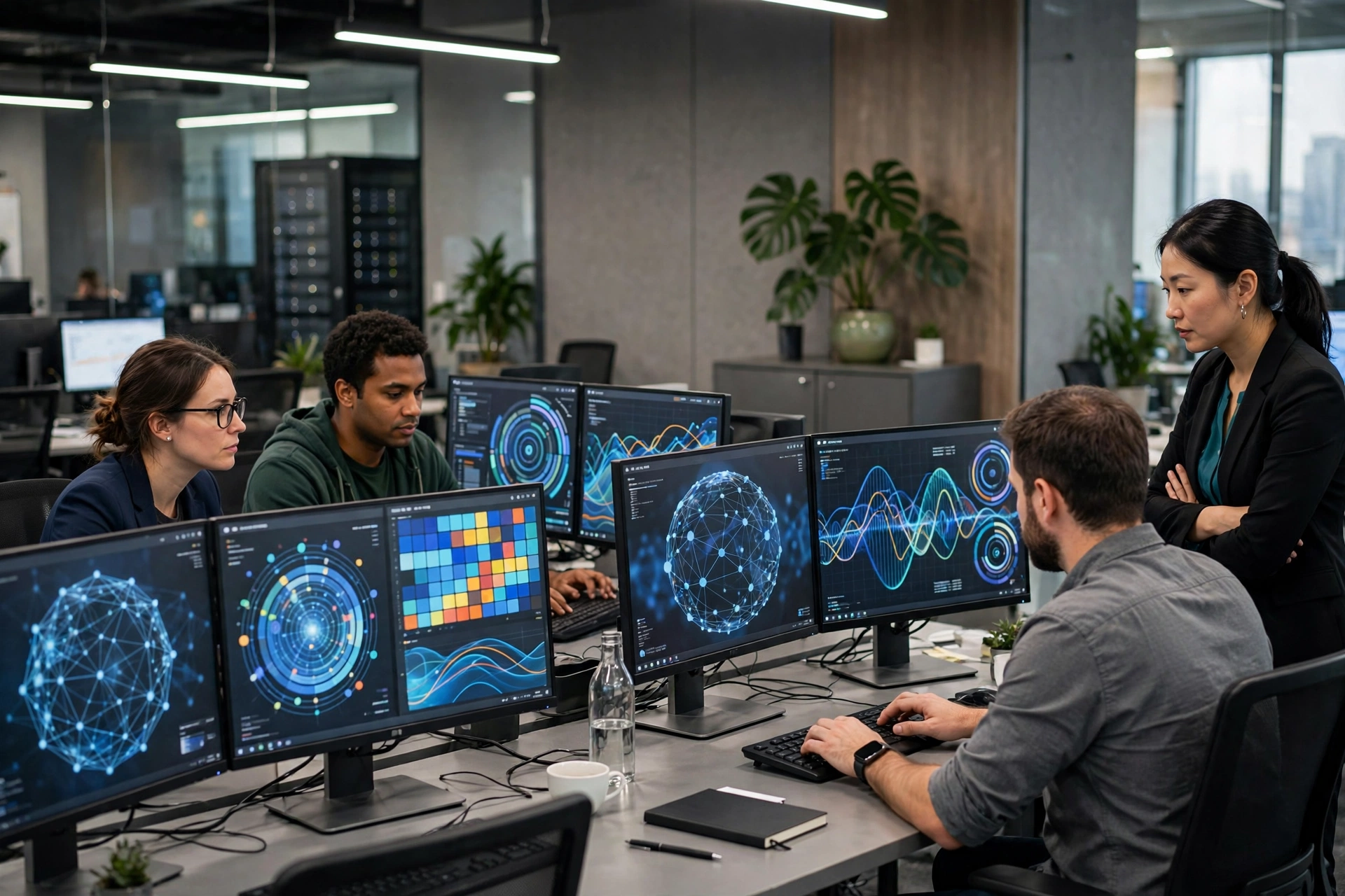 Cybersecurity and IT professionals at work in a modern office — PTA Jobs 2026 include IT Officer posts in GIS, SOC and incident handling