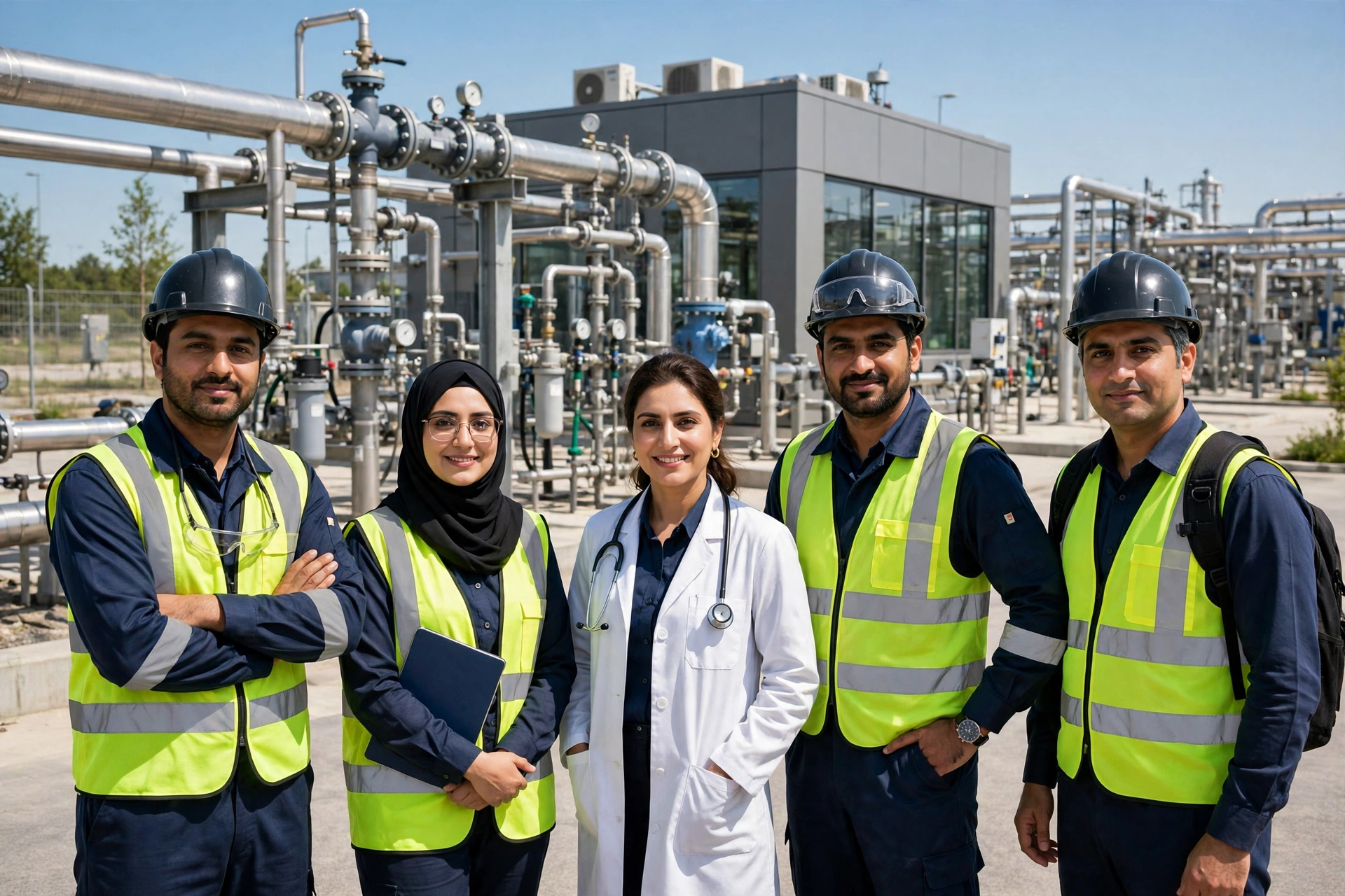 SSGC engineers and medical professionals at a gas distribution facility