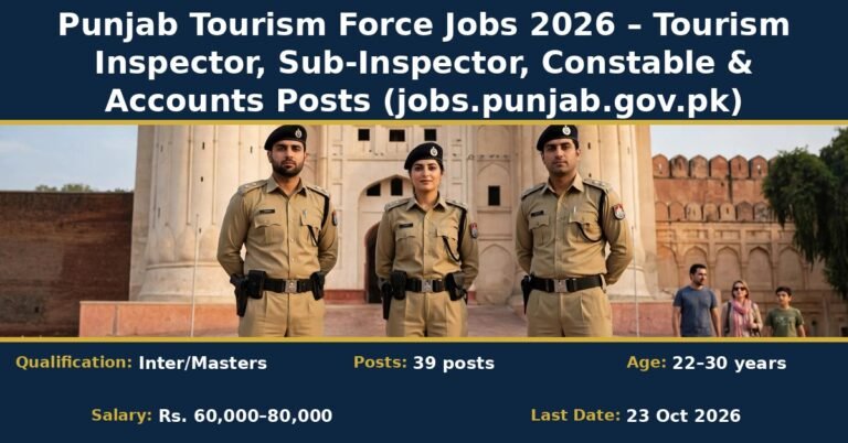 Punjab Tourism Force Jobs 2026 - 39 vacancies: Tourism Inspector, Sub-Inspector, Constable, Accounts Officer and Cashier (jobs.punjab.gov.pk)